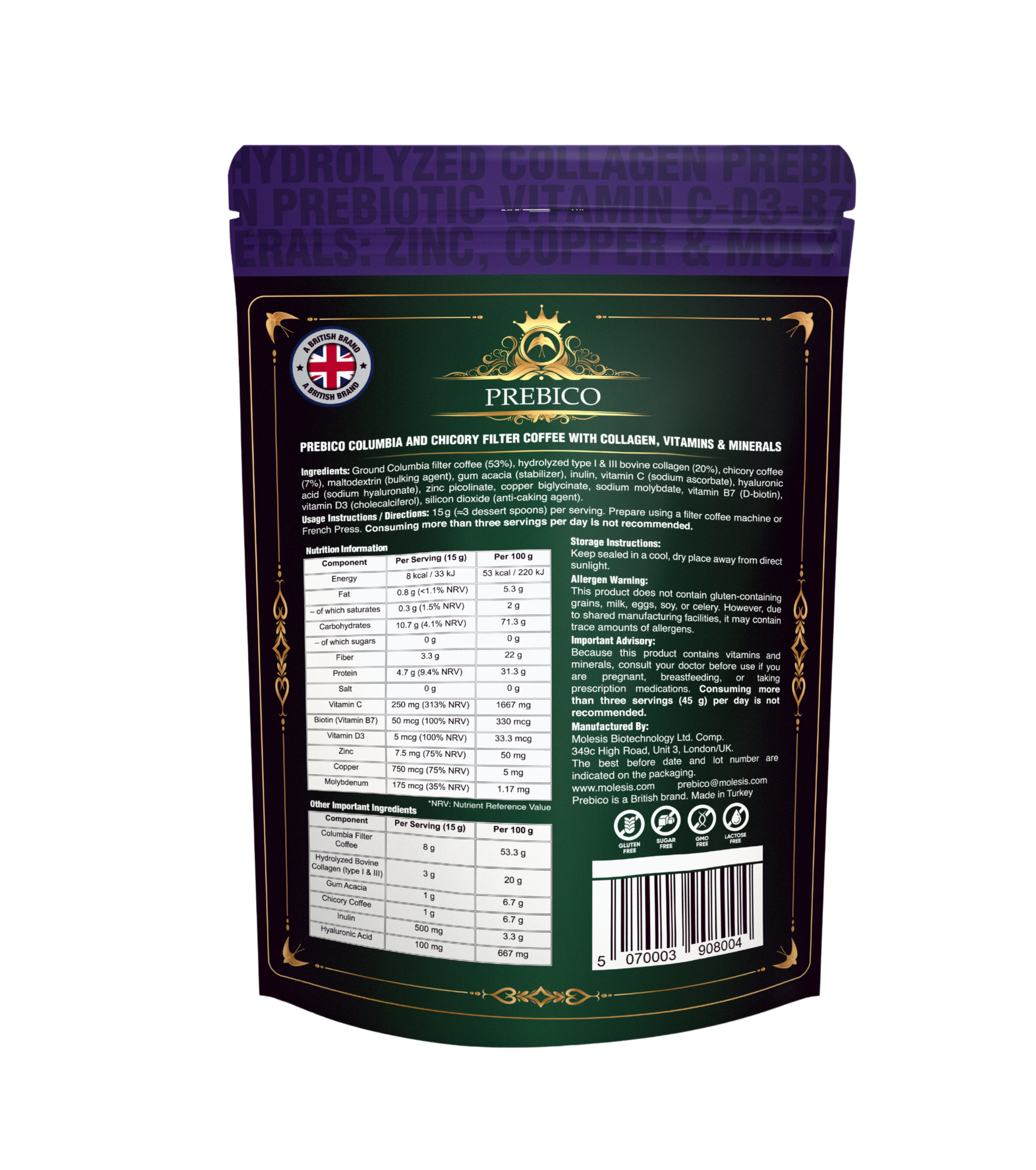 Prebiyotik, Kolajen, Multivitamin, Multimineral ve Hindiba İçeren Columbia Filtre Kahve - Görsel 4